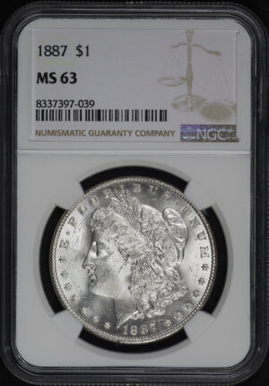 Obverse of this 1887 Morgan Dollar NGC MS-63