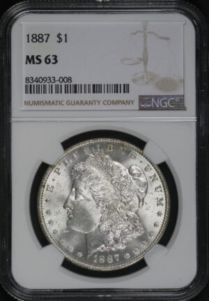 Obverse of this 1887 Morgan Dollar NGC MS-63