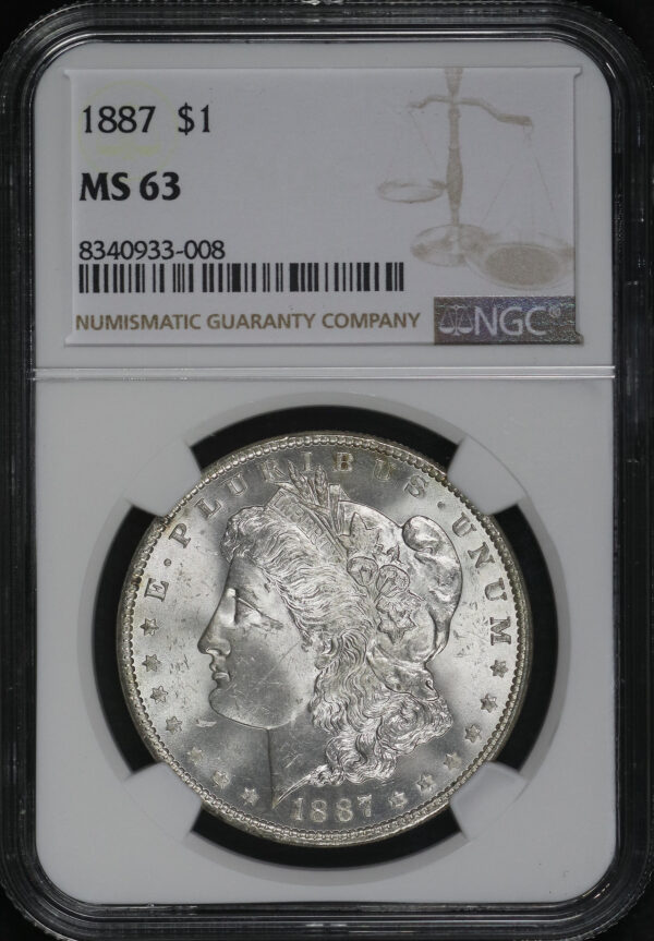 Obverse of this 1887 Morgan Dollar NGC MS-63