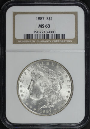 Obverse of this 1887 Morgan Dollar NGC MS-63