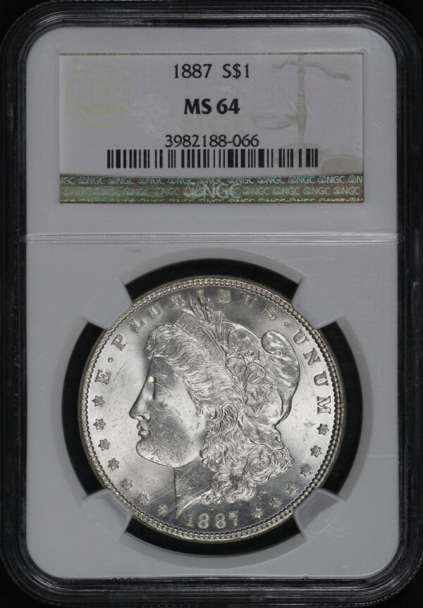 Obverse of this 1887 Morgan Dollar NGC MS-64