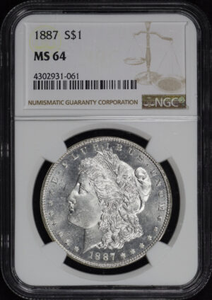 Obverse of this 1887 Morgan Dollar NGC MS-64