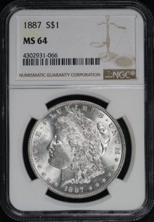 Obverse of this 1887 Morgan Dollar NGC MS-64