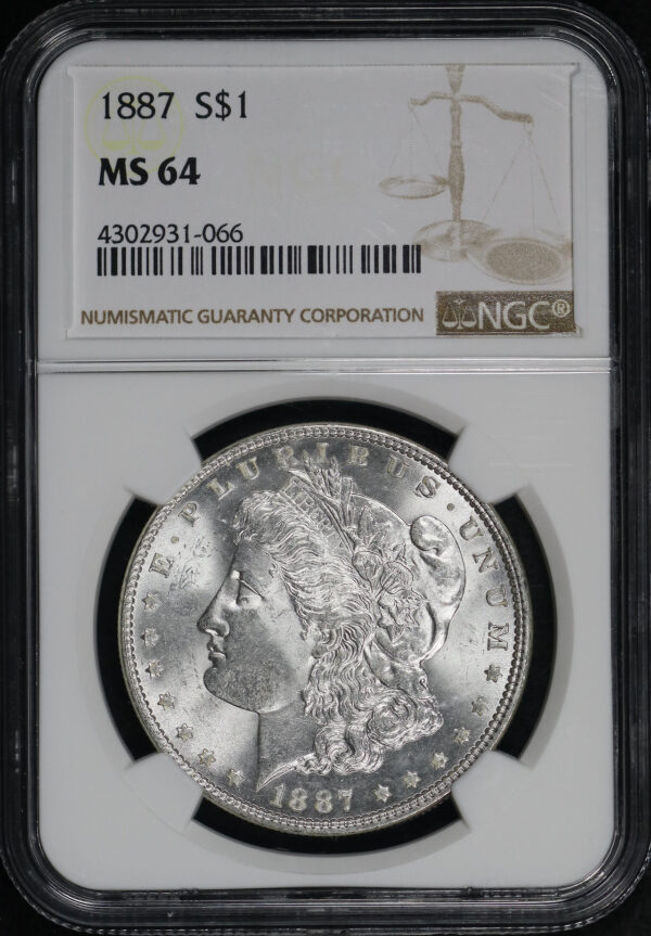 Obverse of this 1887 Morgan Dollar NGC MS-64