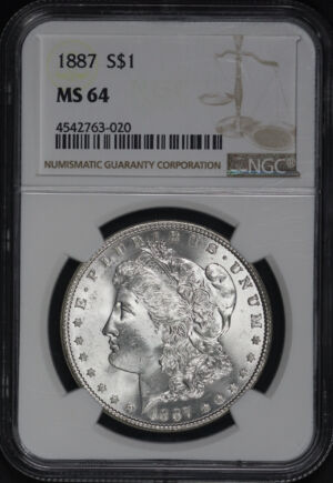 Obverse of this 1887 Morgan Dollar NGC MS-64