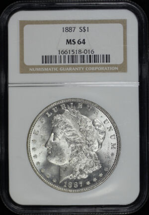 Obverse of this 1887 Morgan Dollar NGC MS-64