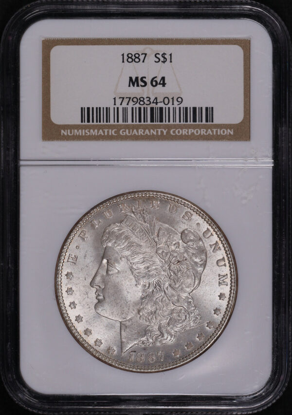 Obverse of this 1887 Morgan Dollar NGC MS-64