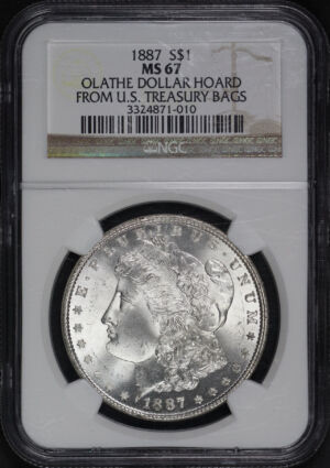 Obverse of this 1887 Morgan Dollar NGC MS-67 Olathe Dollar Hoard From U.S. Treasury Bags