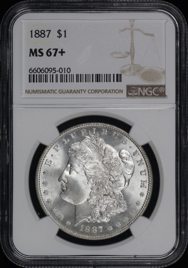 Obverse of this 1887 Morgan Dollar NGC MS-67+