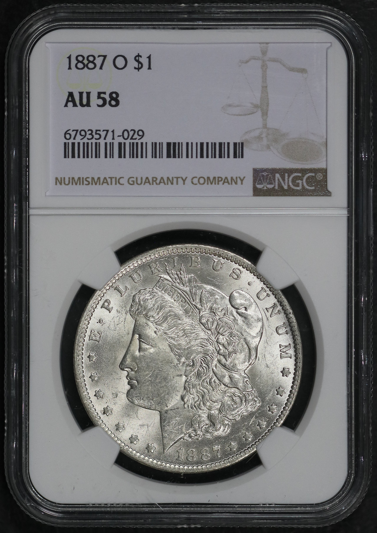 Obverse of this 1887-O Morgan Dollar NGC AU-58