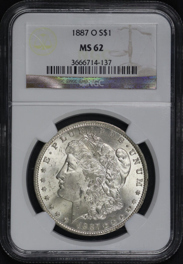 Obverse of this 1887-O Morgan Dollar NGC MS-62