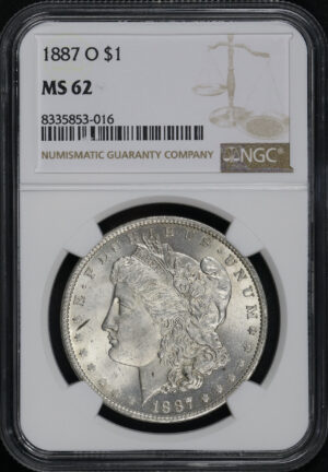 Obverse of this 1887-O Morgan Dollar NGC MS-62