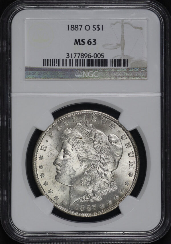 Obverse of this 1887-O Morgan Dollar NGC MS-63