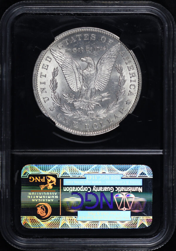 Reverse of this 1887-O Morgan Dollar NGC MS-63 Black Core 25th Anniversary Label