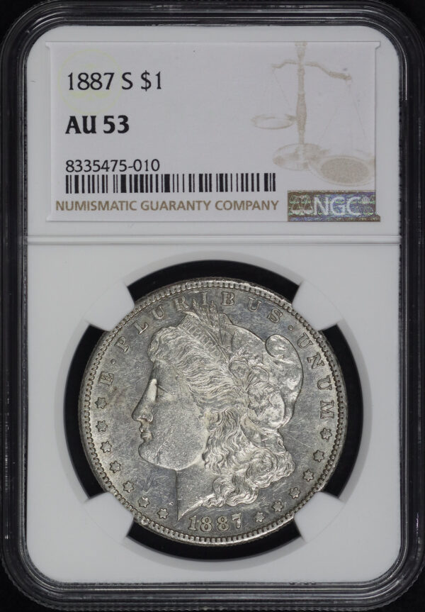 Obverse of this 1887-S Morgan Dollar NGC AU-53