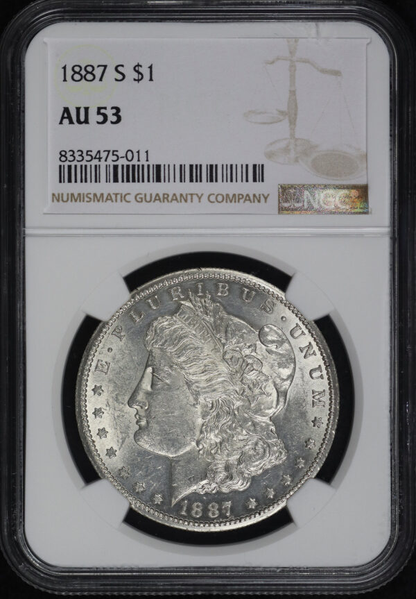 Obverse of this 1887-S Morgan Dollar NGC AU-53