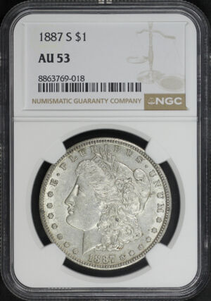 Obverse of this 1887-S Morgan Dollar NGC AU-53