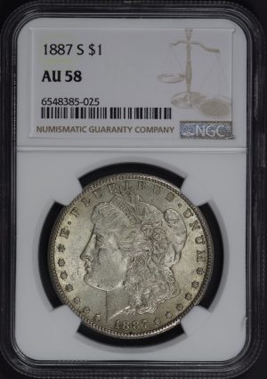 Obverse of this 1887-S Morgan Dollar NGC AU-58