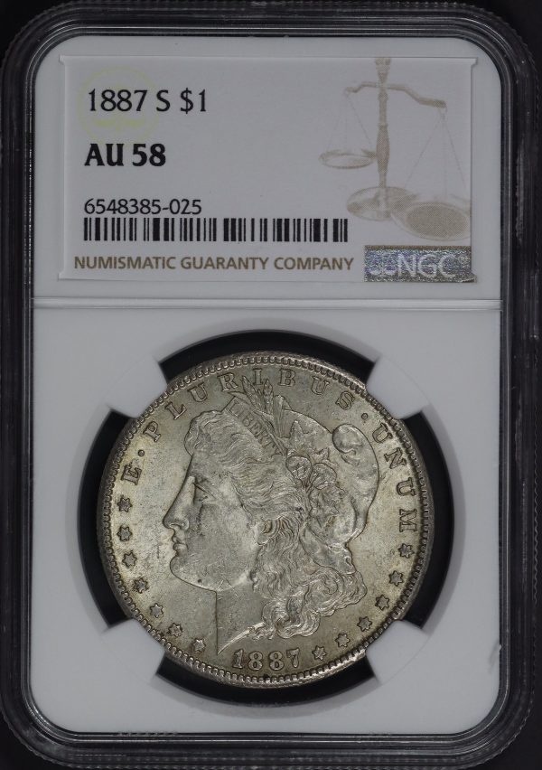 Obverse of this 1887-S Morgan Dollar NGC AU-58