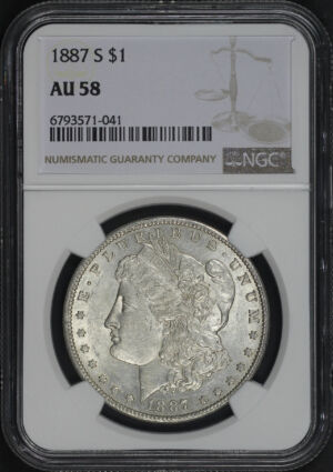 Obverse of this 1887-S Morgan Dollar NGC AU-58