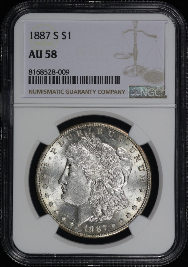 Obverse of this 1887-S Morgan Dollar NGC AU-58