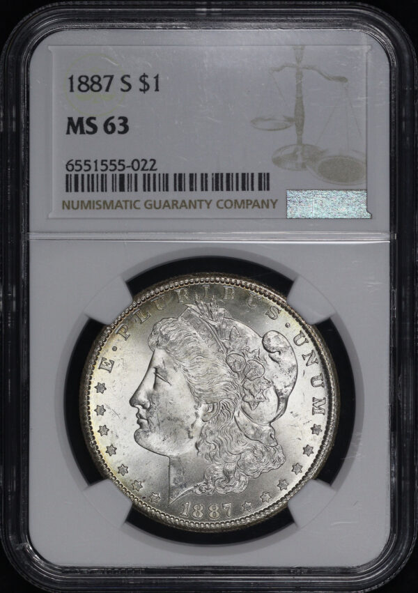 Obverse of this 1887-S Morgan Dollar NGC MS-63