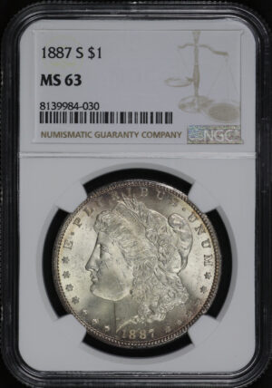 Obverse of this 1887-S Morgan Dollar NGC MS-63