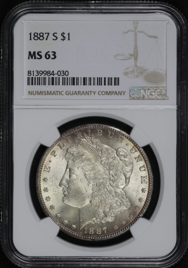 Obverse of this 1887-S Morgan Dollar NGC MS-63