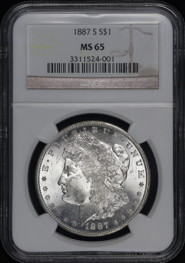 Obverse of this 1887-S Morgan Dollar NGC MS-65