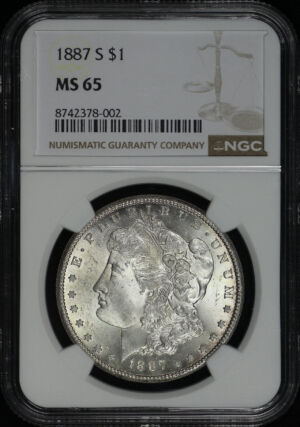 Obverse of this 1887-S Morgan Dollar NGC MS-65