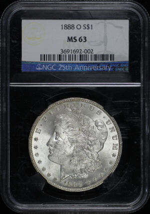 Obverse of this 1888-O Morgan Dollar NGC MS-63 25th Anniversary Black Core