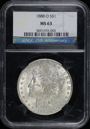 Obverse of this 1888-O Morgan Dollar NGC MS-63 25th Anniversary Black Core