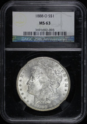 Obverse of this 1888-O Morgan Dollar NGC MS-63 25th Anniversary Black Core