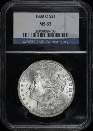 Obverse of this 1888-O Morgan Dollar NGC MS-63 25th Anniversary Black Core