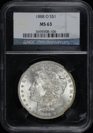 Obverse of this 1888-O Morgan Dollar NGC MS-63 25th Anniversary Black Core