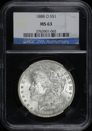 Obverse of this 1888-O Morgan Dollar NGC MS-63 25th Anniversary Black Core
