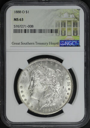 Obverse of this 1888-O Morgan Dollar Great Southern Hoard NGC MS-63