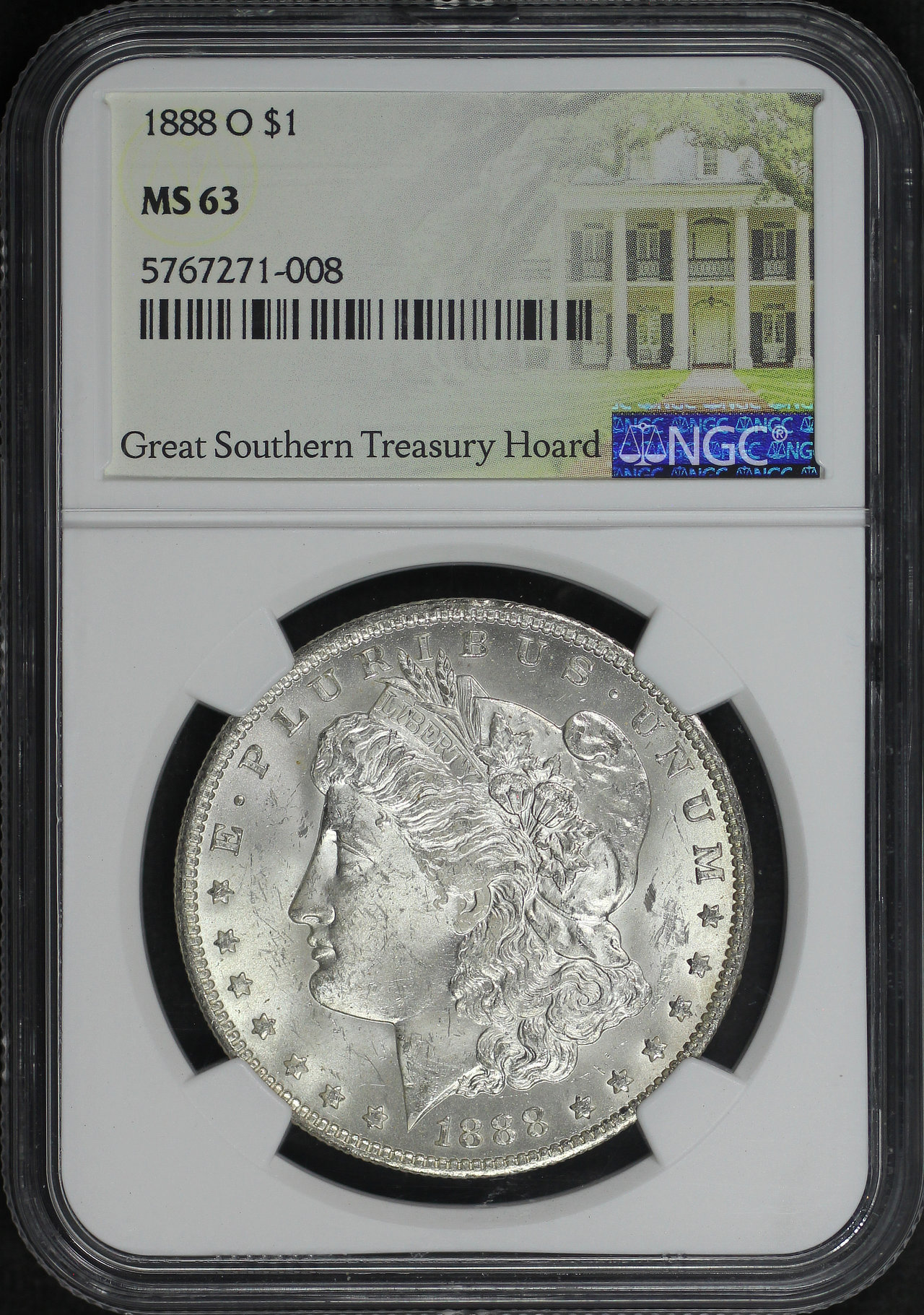 Obverse of this 1888-O Morgan Dollar Great Southern Hoard NGC MS-63