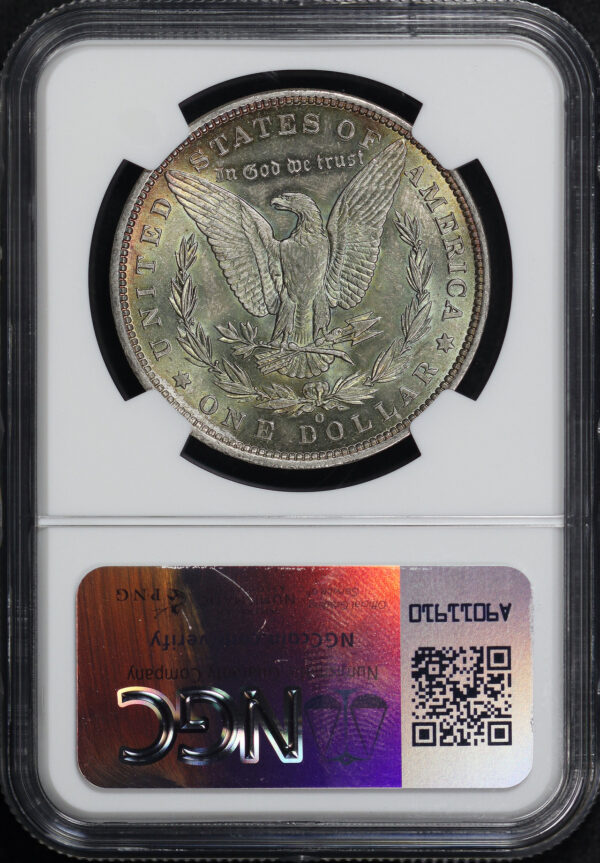 Reverse of this 1888-O Morgan Dollar NGC MS-64 Green & Crimson Hue Toning