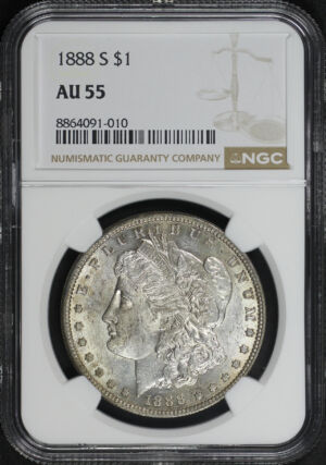 Obverse of this 1888-S Morgan Dollar NGC AU-55