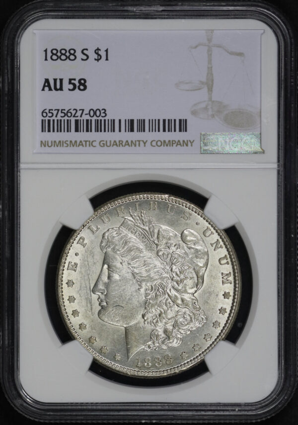 Obverse of this 1888-S Morgan Dollar NGC AU-58