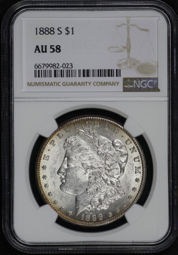 Obverse of this 1888-S Morgan Dollar NGC AU-58