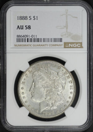Obverse of this 1888-S Morgan Dollar NGC AU-58