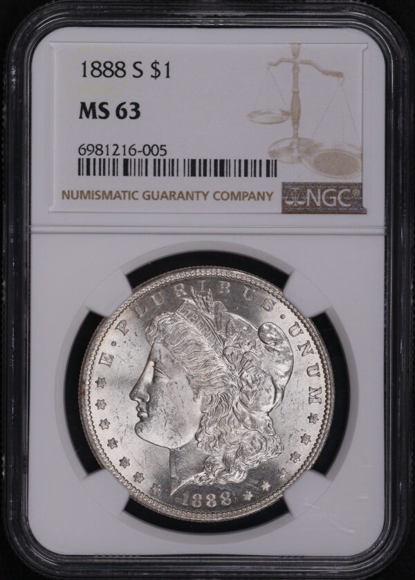 Obverse of this 1888-S Morgan Dollar NGC MS-63