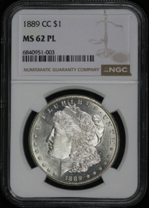 Obverse of this 1889-CC Morgan Dollar NGC MS-62 PL