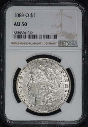 Obverse of this 1889-O Morgan Dollar NGC AU-50