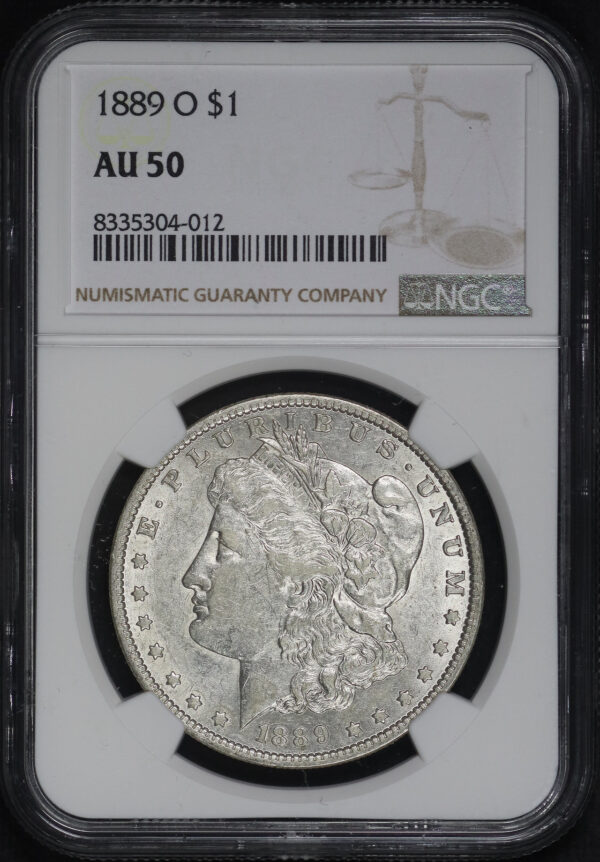 Obverse of this 1889-O Morgan Dollar NGC AU-50