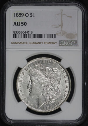 Obverse of this 1889-O Morgan Dollar NGC AU-50
