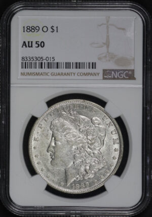 Obverse of this 1889-O Morgan Dollar NGC AU-50