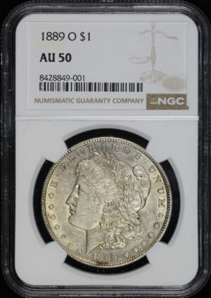 Obverse of this 1889-O Morgan Dollar NGC AU-50